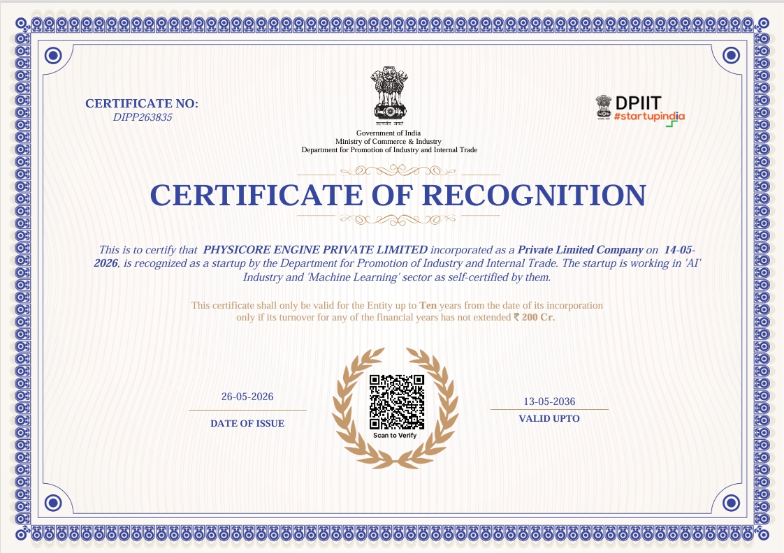 DPIIT Certificate of Recognition - Startup India